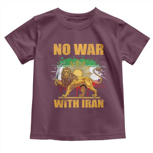 No War With Iran Toddler T Shirt Iran Flag Lion And Sun Persian Pride TS11 Maroon Print Your Wear
