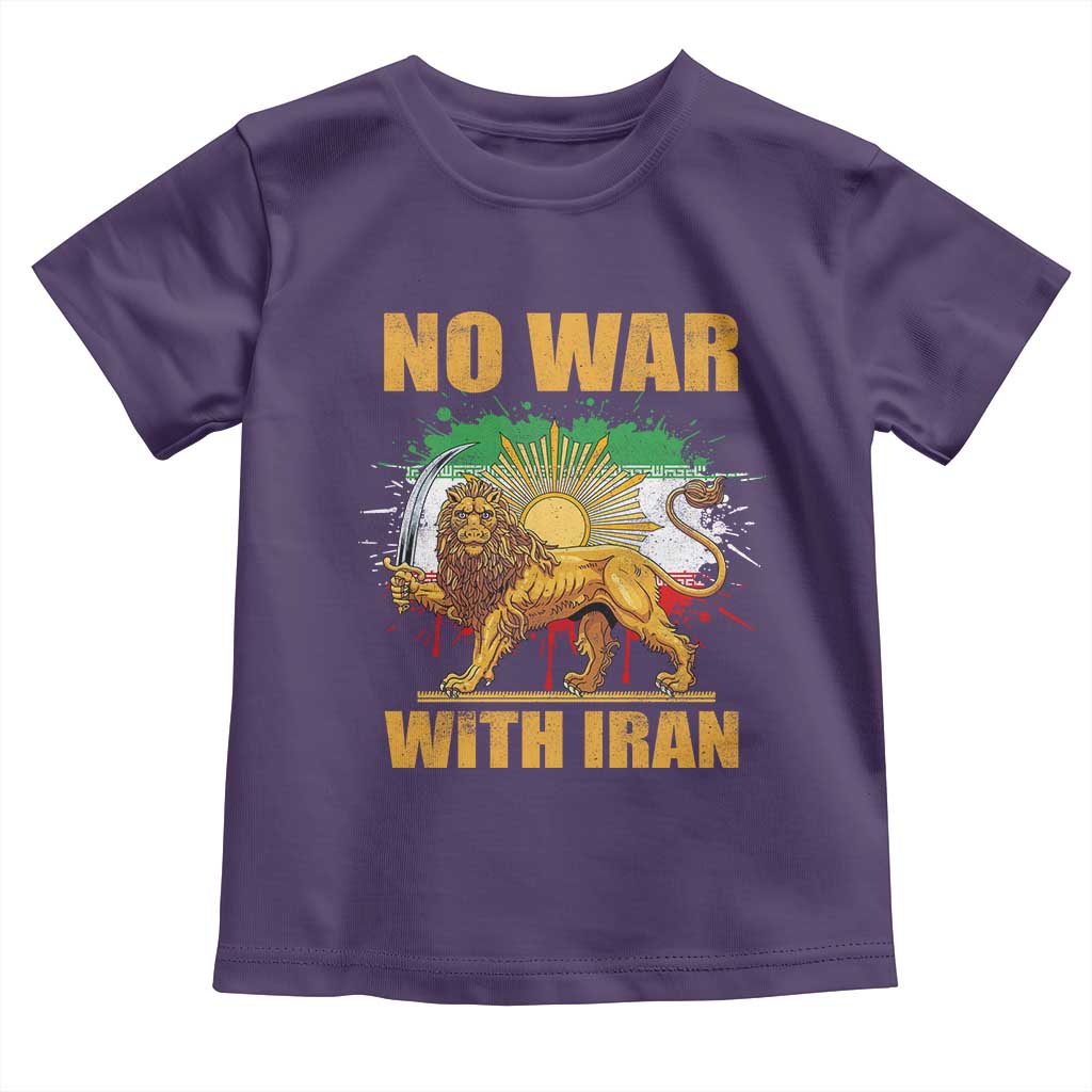 No War With Iran Toddler T Shirt Iran Flag Lion And Sun Persian Pride TS11 Purple Print Your Wear