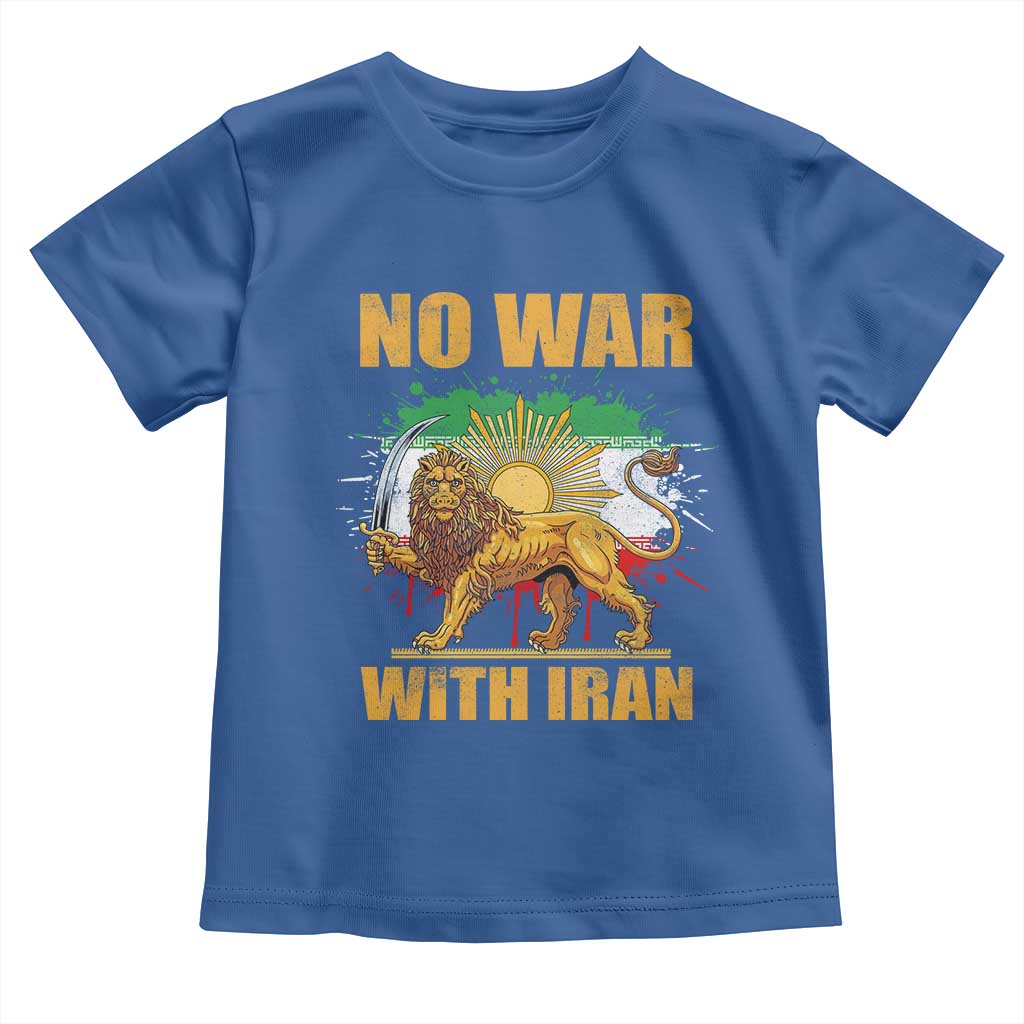 No War With Iran Toddler T Shirt Iran Flag Lion And Sun Persian Pride TS11 Royal Blue Print Your Wear
