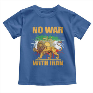 No War With Iran Toddler T Shirt Iran Flag Lion And Sun Persian Pride TS11 Royal Blue Print Your Wear