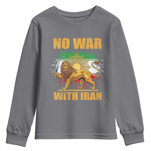 No War With Iran Youth Sweatshirt Iran Flag Lion And Sun Persian Pride TS11 Charcoal Print Your Wear