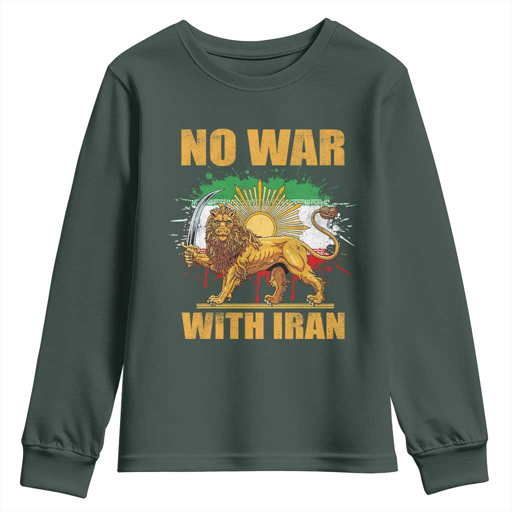 No War With Iran Youth Sweatshirt Iran Flag Lion And Sun Persian Pride TS11 Dark Forest Green Print Your Wear
