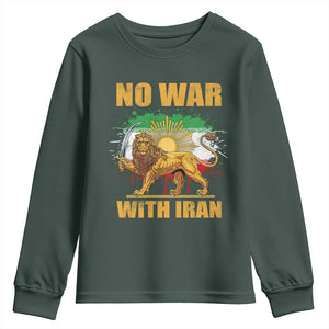 No War With Iran Youth Sweatshirt Iran Flag Lion And Sun Persian Pride TS11 Dark Forest Green Print Your Wear