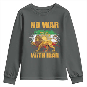 No War With Iran Youth Sweatshirt Iran Flag Lion And Sun Persian Pride TS11 Dark Heather Print Your Wear