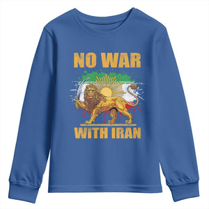 No War With Iran Youth Sweatshirt Iran Flag Lion And Sun Persian Pride TS11 Royal Blue Print Your Wear