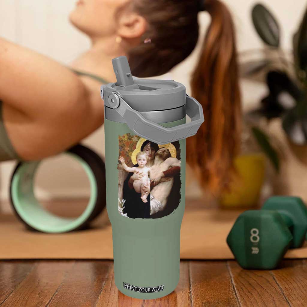 Jesus Christ and Mother Mary William Adolphe Bouguereau Art Flip Straw Tumbler TS11 One Size: 30 oz Moss Green Print Your Wear