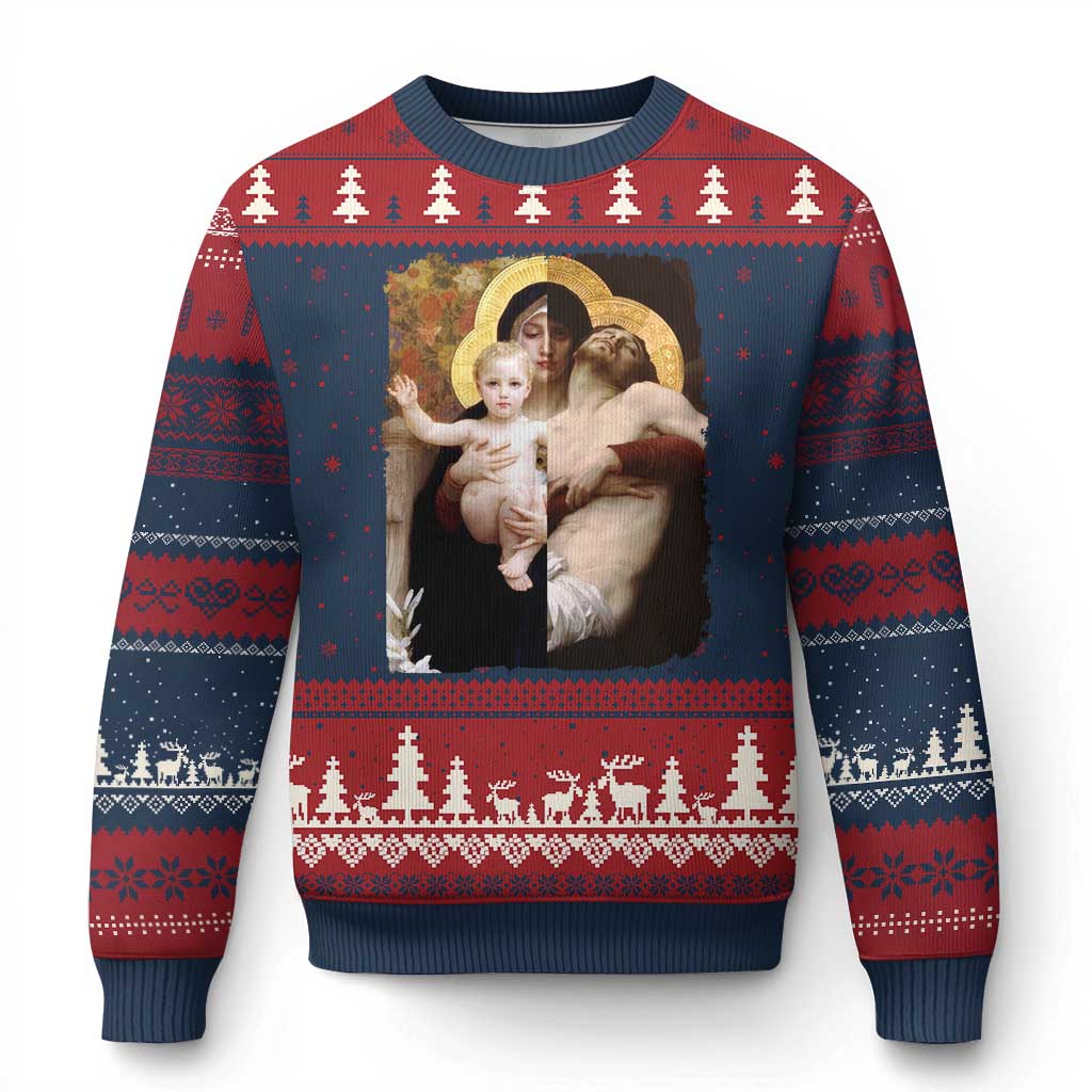 Jesus Christ and Mother Mary William Adolphe Bouguereau Art Ugly Christmas Sweater TS11 Navy Red Print Your Wear