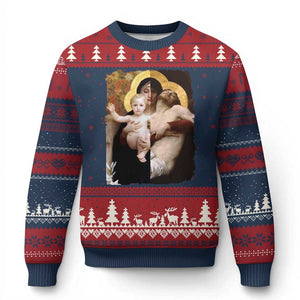 Jesus Christ and Mother Mary William Adolphe Bouguereau Art Ugly Christmas Sweater TS11 Navy Red Print Your Wear
