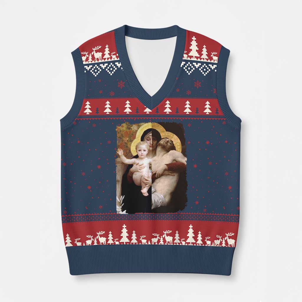 Jesus Christ and Mother Mary William Adolphe Bouguereau Art V-Neck Knit Sweater Vest TS11 Navy Red Print Your Wear