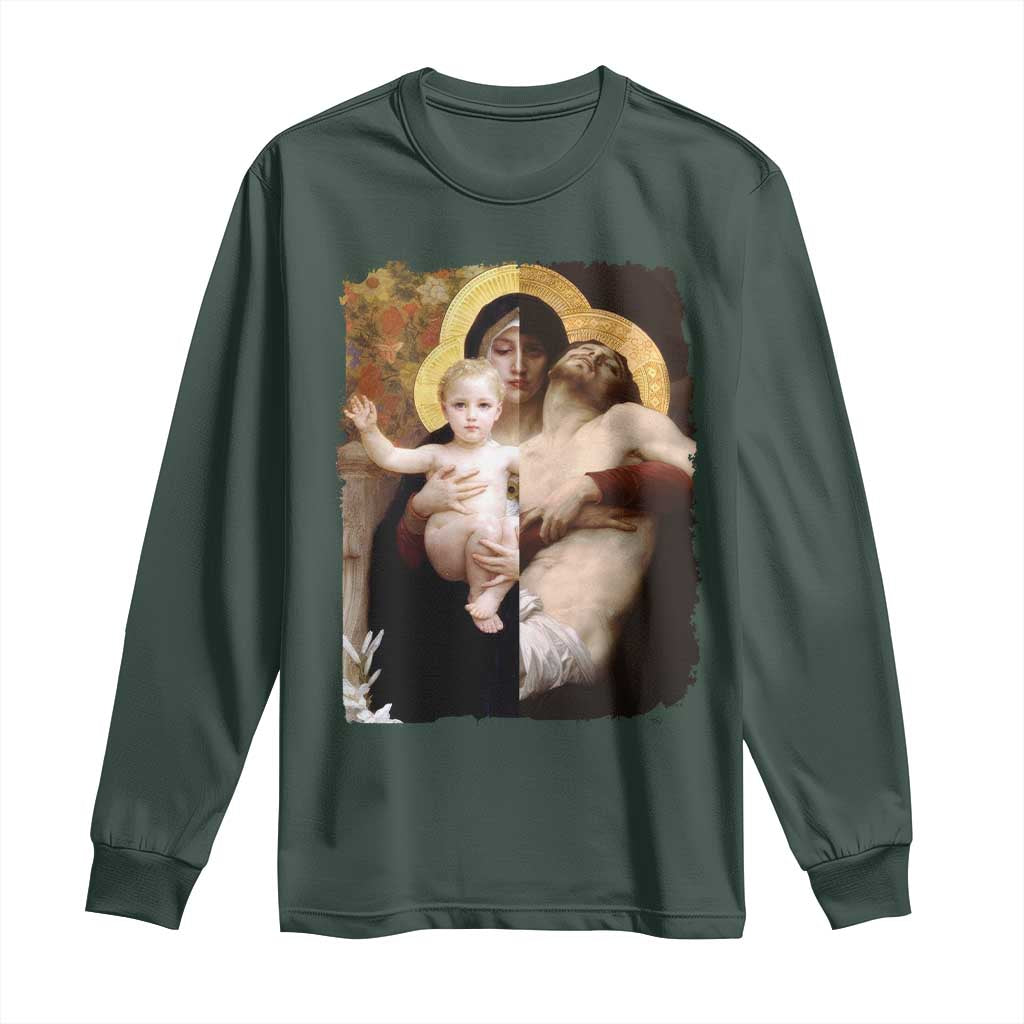 Jesus Christ and Mother Mary William Adolphe Bouguereau Art Long Sleeve Shirt TS11 Dark Forest Green Print Your Wear