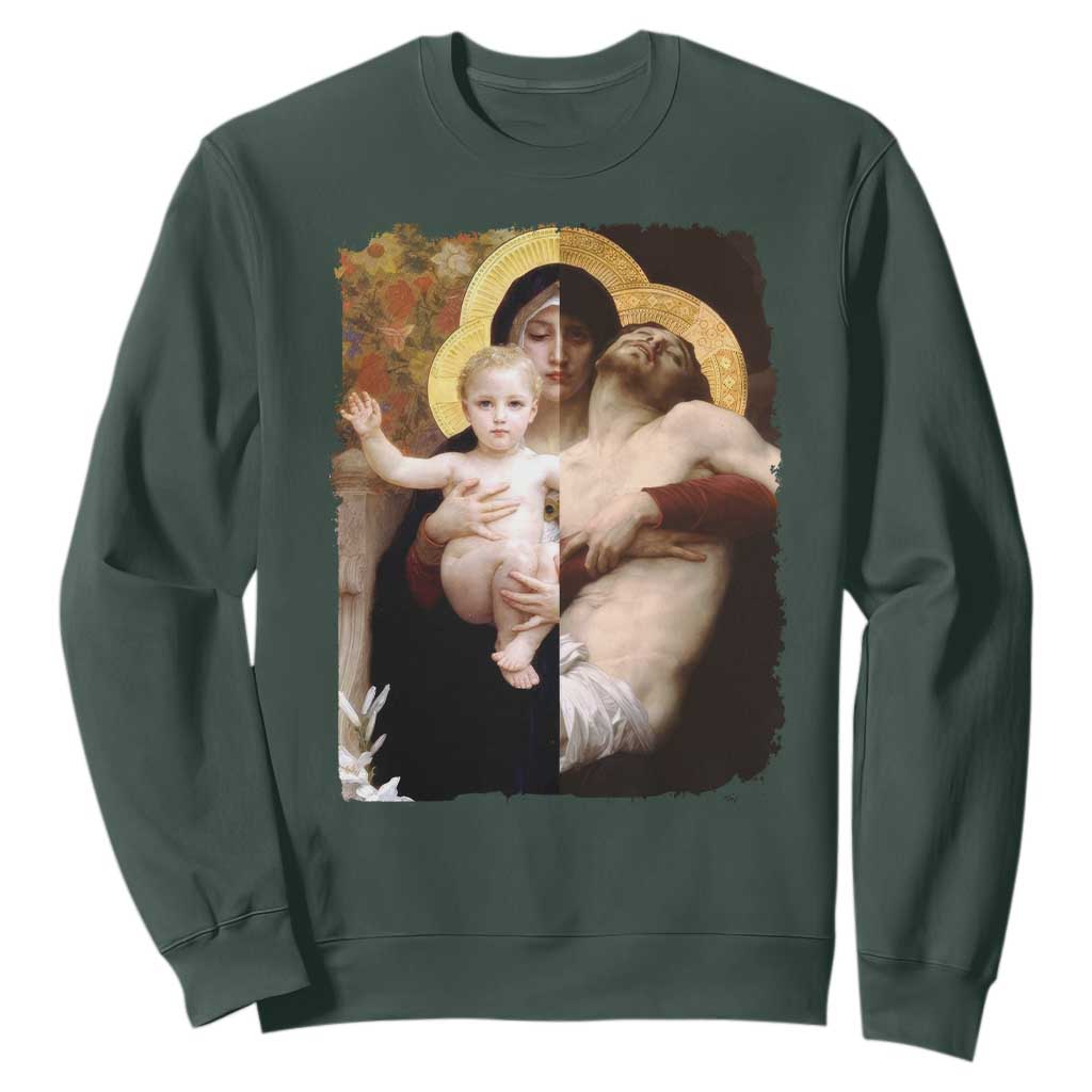 Jesus Christ and Mother Mary William Adolphe Bouguereau Art Sweatshirt TS11 Dark Forest Green Print Your Wear
