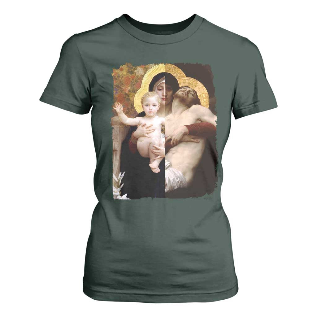 Jesus Christ and Mother Mary William Adolphe Bouguereau Art T Shirt For Women TS11 Dark Forest Green Print Your Wear