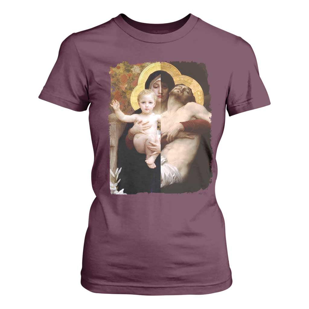Jesus Christ and Mother Mary William Adolphe Bouguereau Art T Shirt For Women TS11 Maroon Print Your Wear