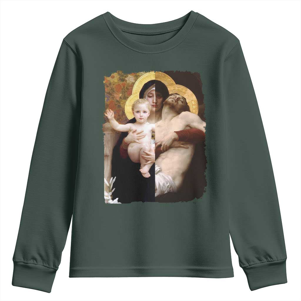 Jesus Christ and Mother Mary William Adolphe Bouguereau Art Youth Sweatshirt TS11 Dark Forest Green Print Your Wear