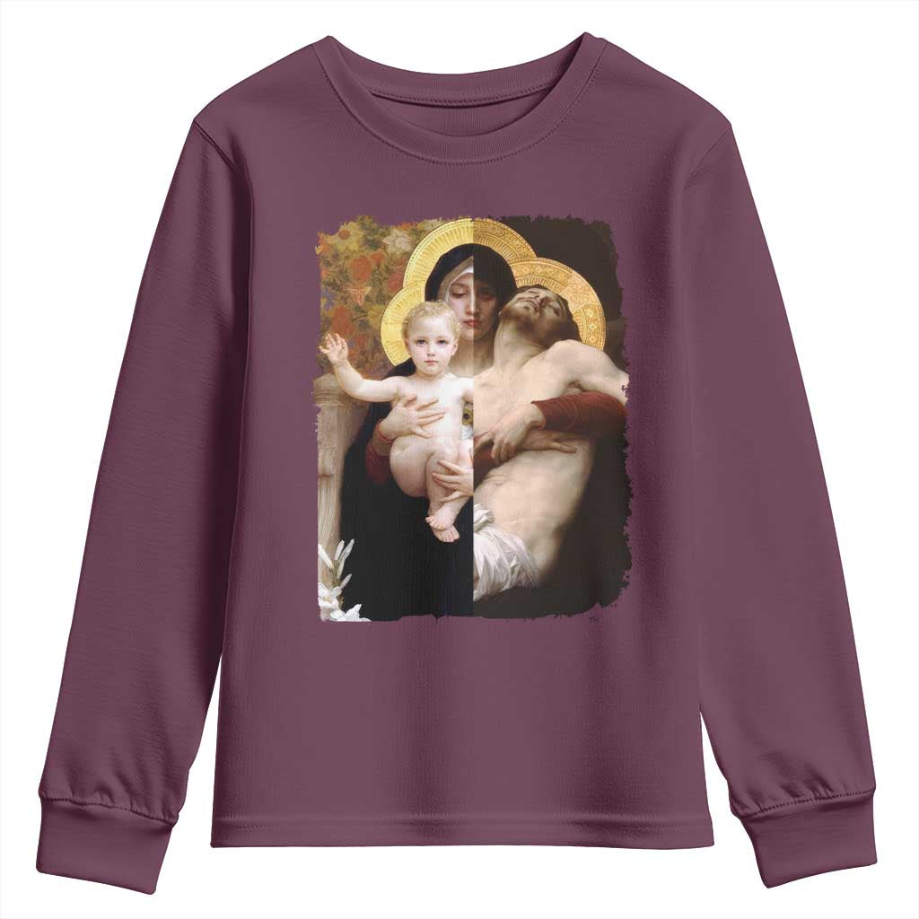 Jesus Christ and Mother Mary William Adolphe Bouguereau Art Youth Sweatshirt TS11 Maroon Print Your Wear