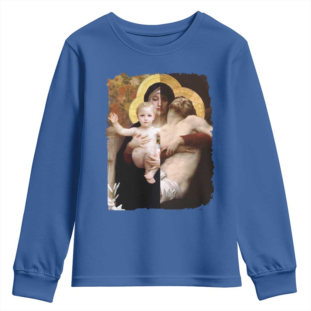 Jesus Christ and Mother Mary William Adolphe Bouguereau Art Youth Sweatshirt TS11 Royal Blue Print Your Wear