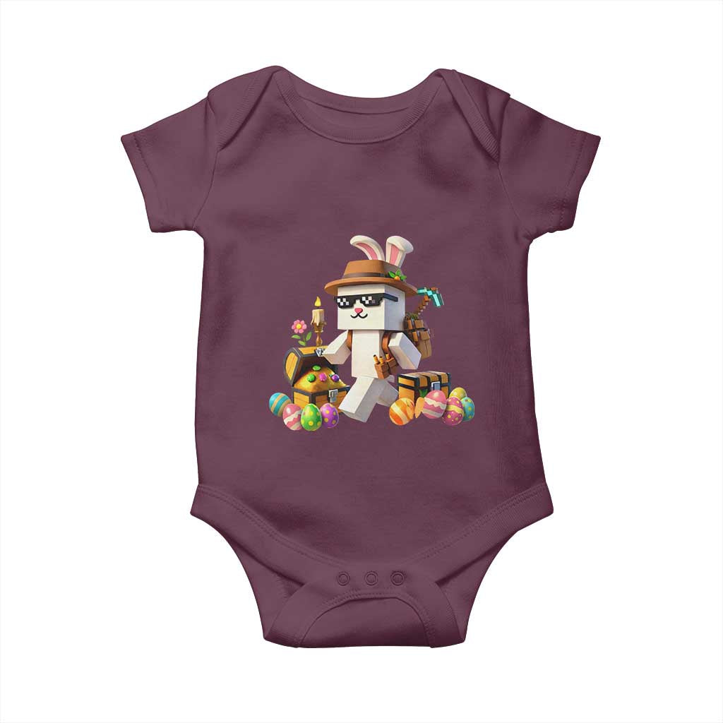 Funny Easter Day Bunny Miner Egg Video Game Baby Onesie TS11 Maroon Print Your Wear