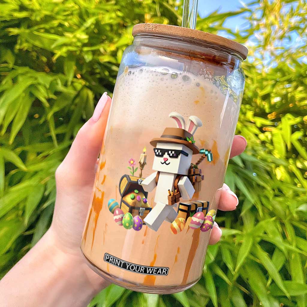 Funny Easter Day Bunny Miner Egg Video Game Glass Can TS11 Black Print Your Wear