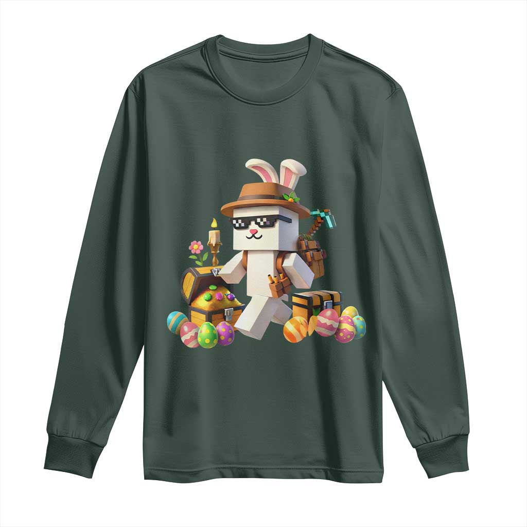 Funny Easter Day Bunny Miner Egg Video Game Long Sleeve Shirt TS11 Dark Forest Green Print Your Wear
