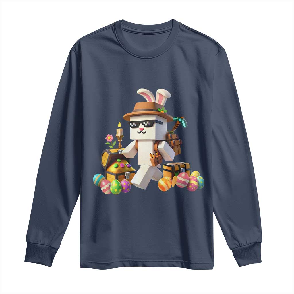 Funny Easter Day Bunny Miner Egg Video Game Long Sleeve Shirt TS11 Navy Print Your Wear