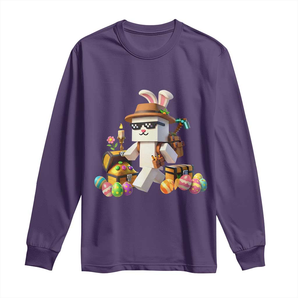 Funny Easter Day Bunny Miner Egg Video Game Long Sleeve Shirt TS11 Purple Print Your Wear