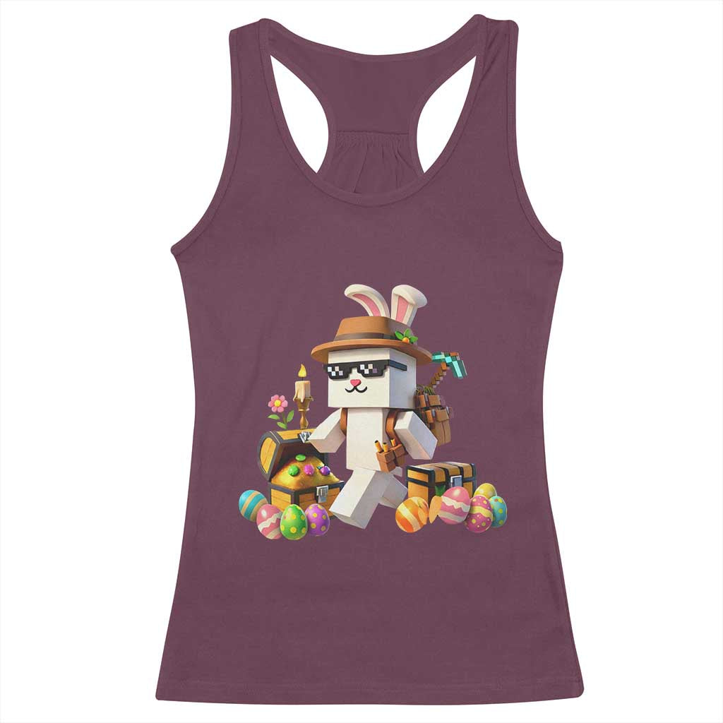 Funny Easter Day Bunny Miner Egg Video Game Racerback Tank Top TS11 Maroon Print Your Wear
