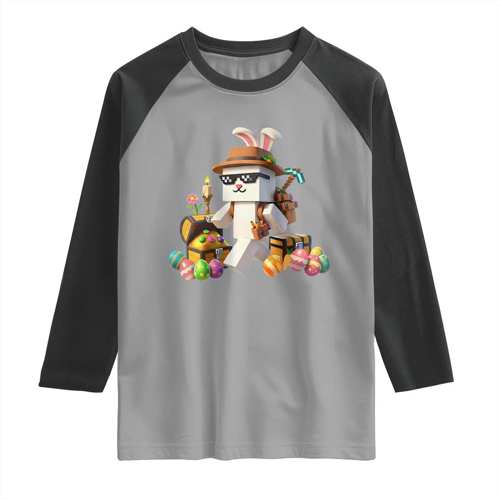 Funny Easter Day Bunny Miner Egg Video Game Raglan Shirt TS11 Sport Gray Black Print Your Wear