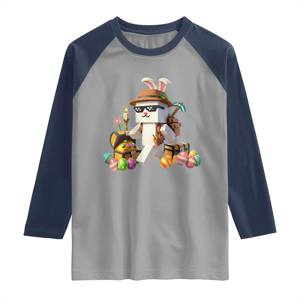 Funny Easter Day Bunny Miner Egg Video Game Raglan Shirt TS11 Sport Gray Navy Print Your Wear