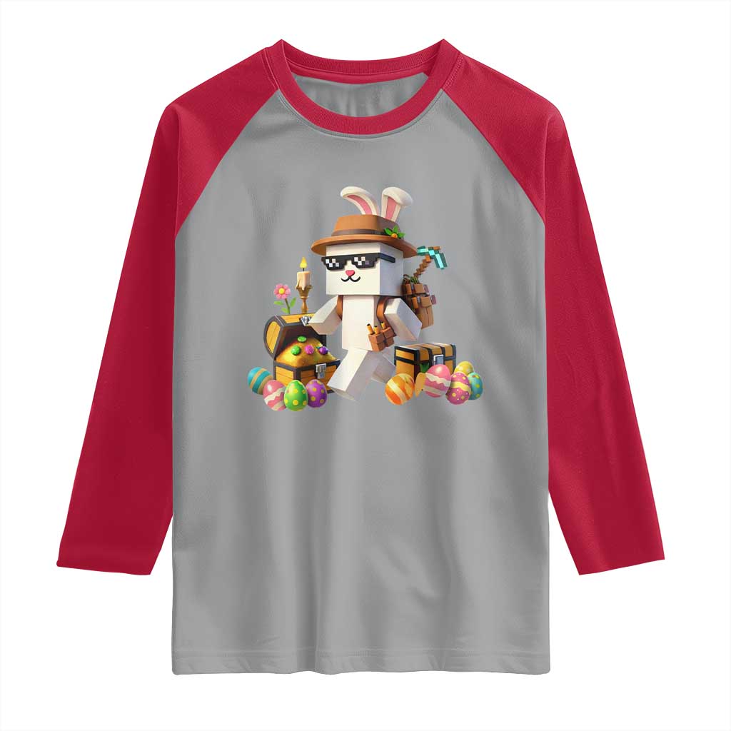 Funny Easter Day Bunny Miner Egg Video Game Raglan Shirt TS11 Sport Gray Red Print Your Wear
