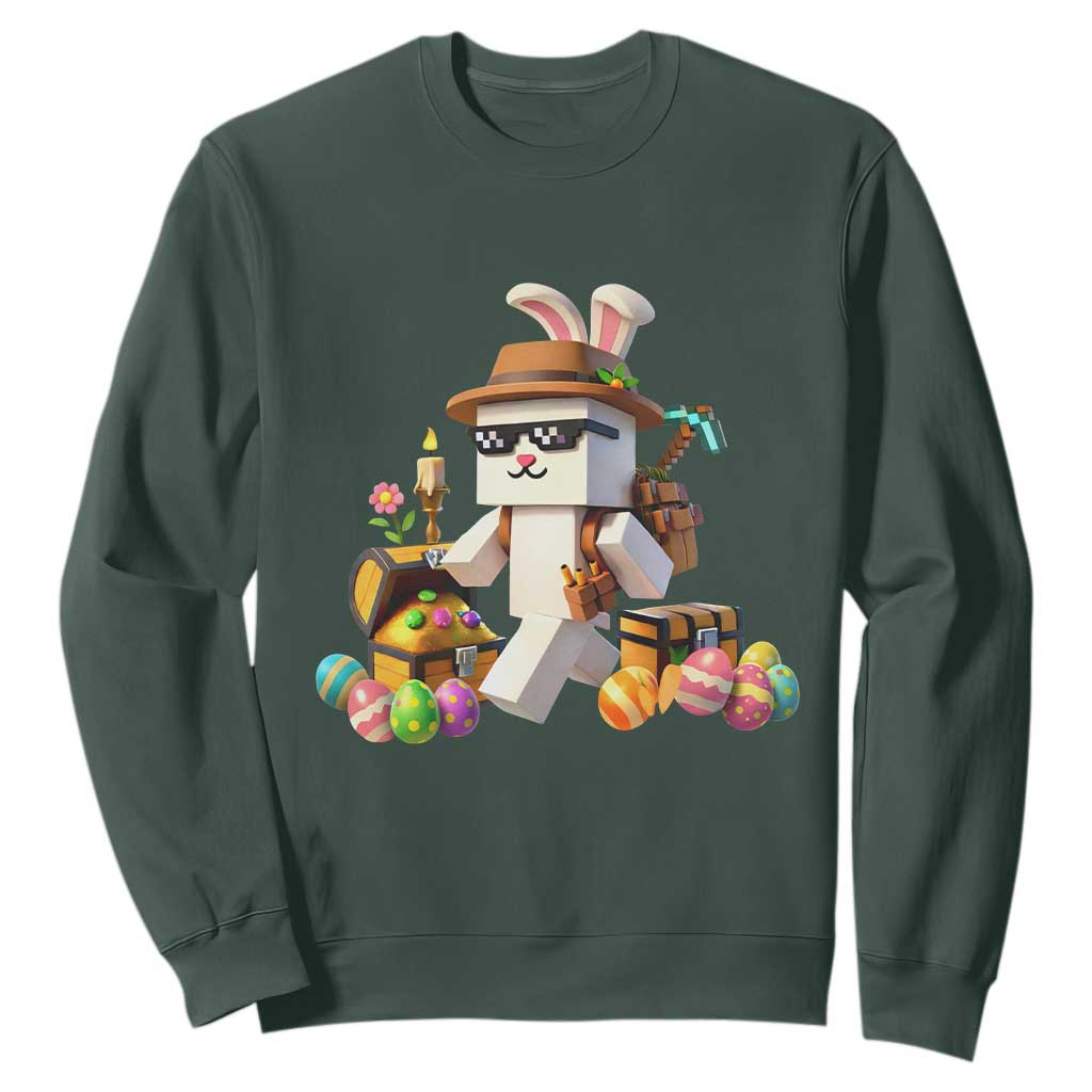 Funny Easter Day Bunny Miner Egg Video Game Sweatshirt TS11 Dark Forest Green Print Your Wear