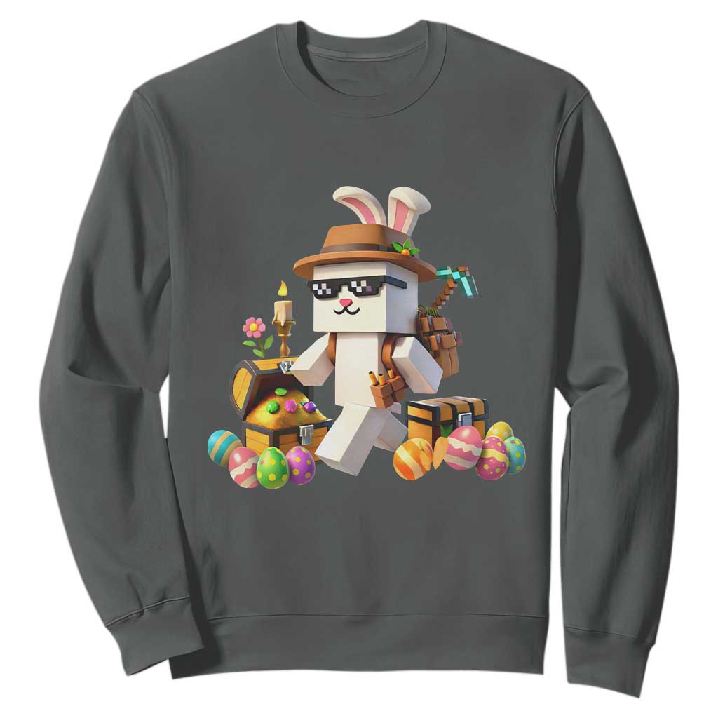 Funny Easter Day Bunny Miner Egg Video Game Sweatshirt TS11 Dark Heather Print Your Wear