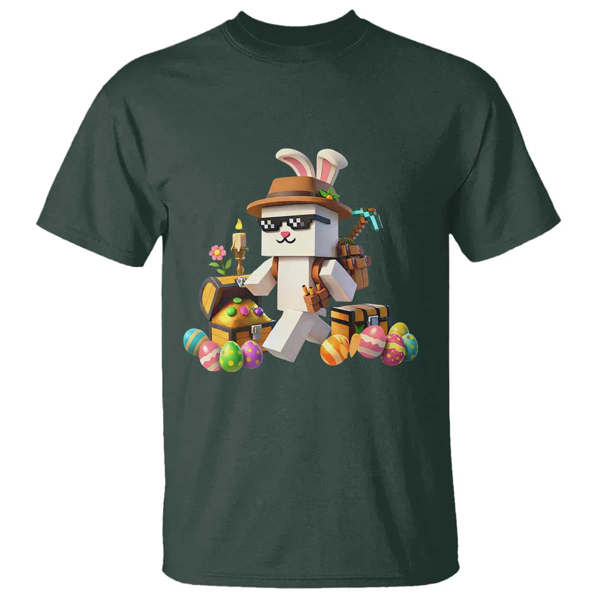 Funny Easter Day Bunny Miner Egg Video Game T Shirt TS11 Dark Forest Green Print Your Wear
