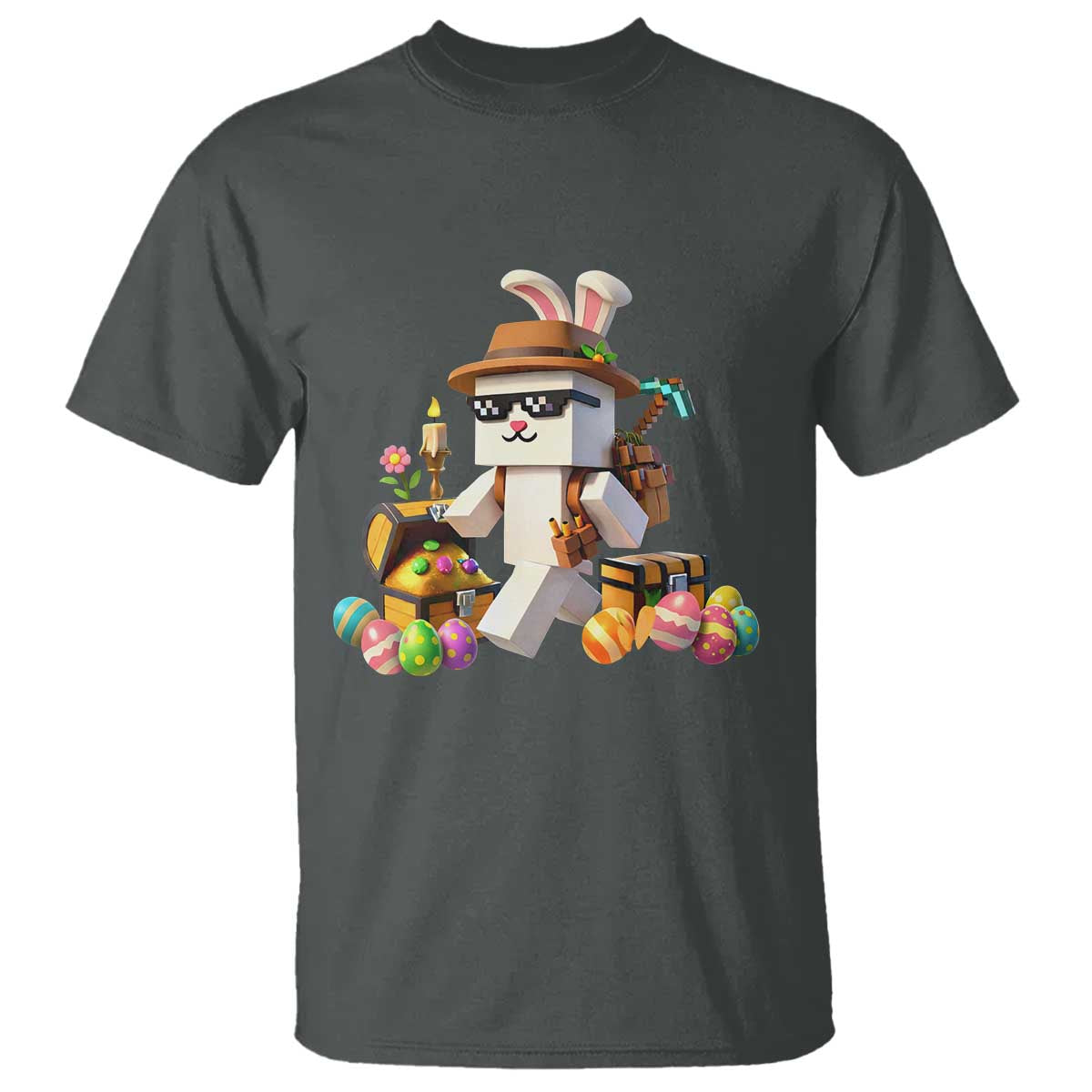 Funny Easter Day Bunny Miner Egg Video Game T Shirt TS11 Dark Heather Print Your Wear