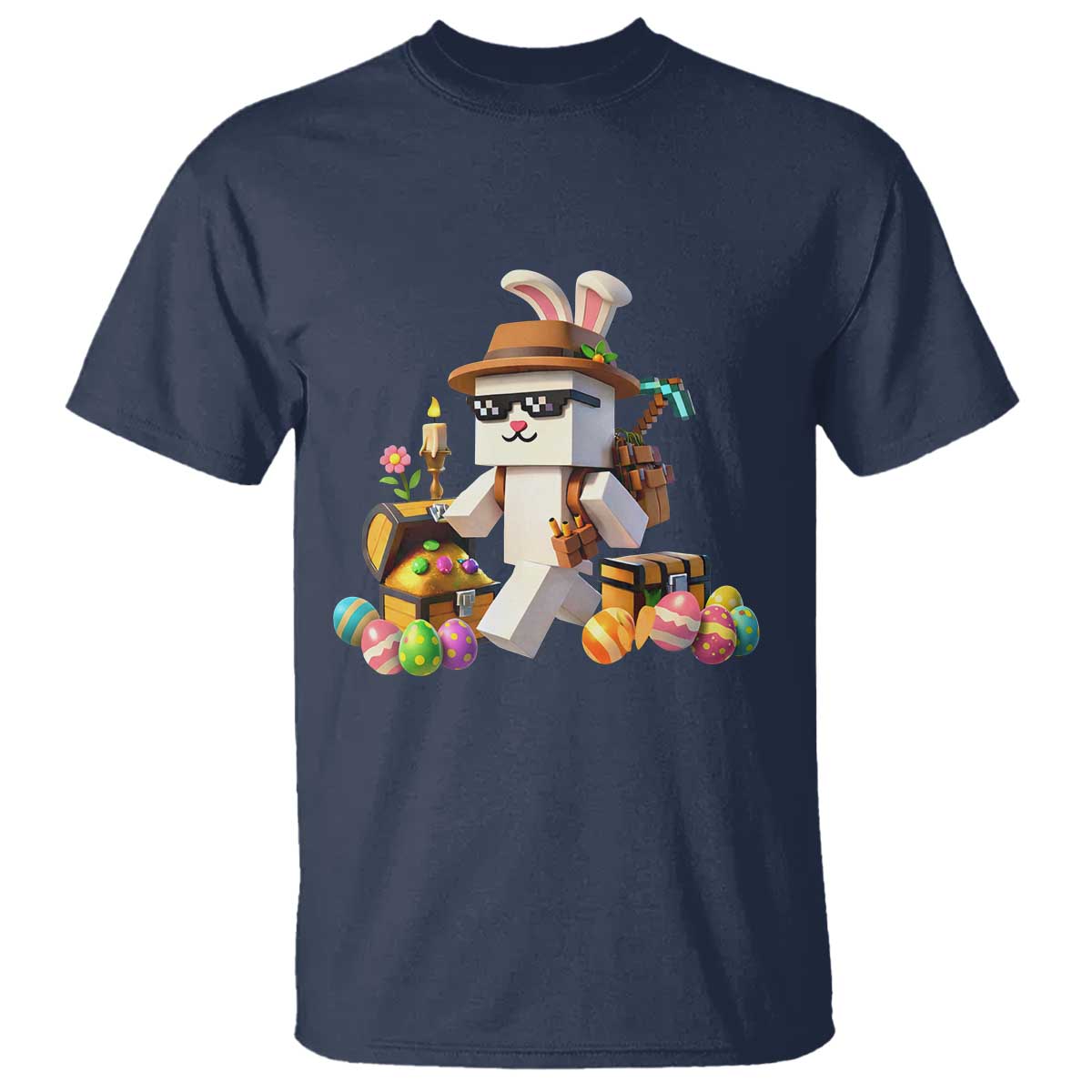 Funny Easter Day Bunny Miner Egg Video Game T Shirt TS11 Navy Print Your Wear