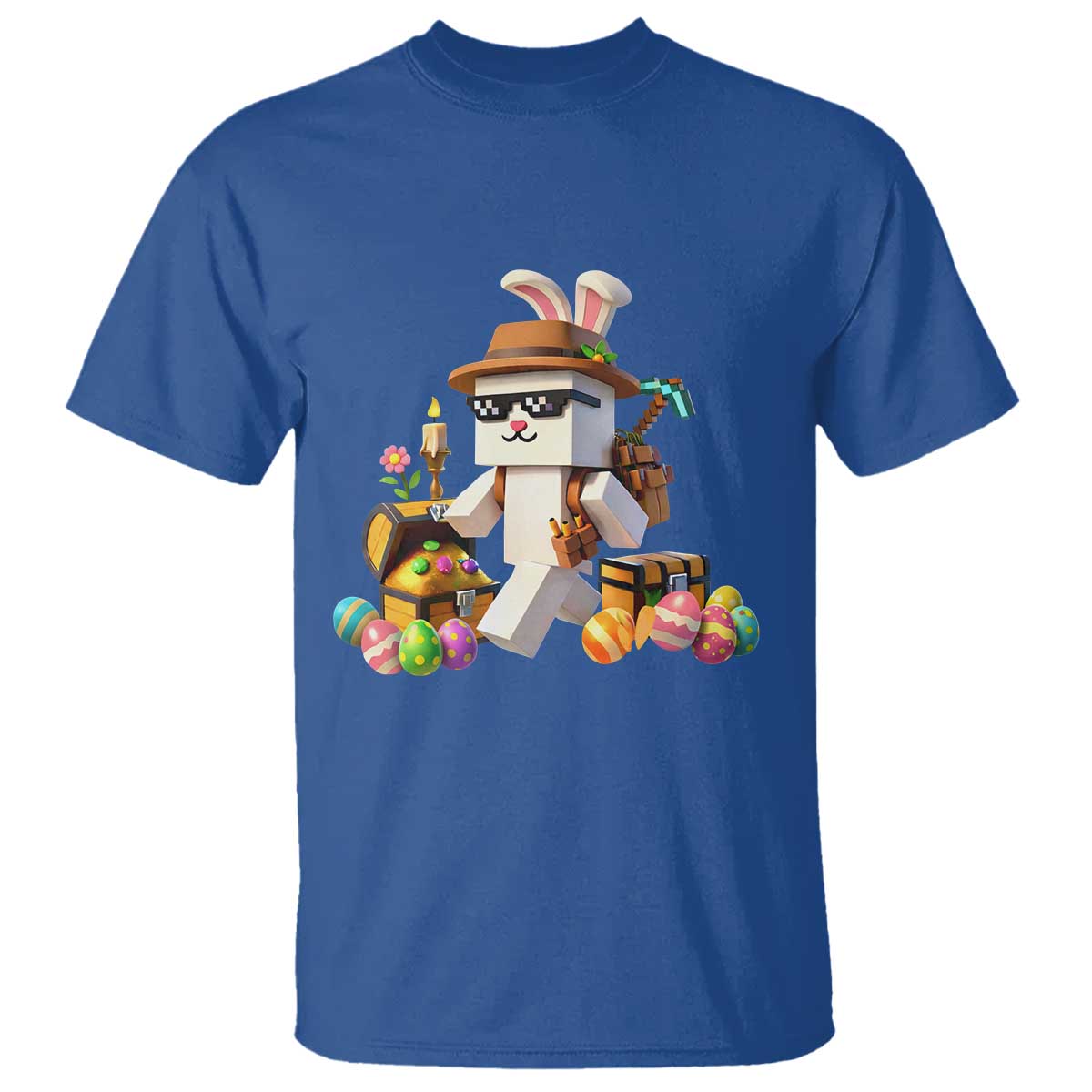 Funny Easter Day Bunny Miner Egg Video Game T Shirt TS11 Royal Blue Print Your Wear
