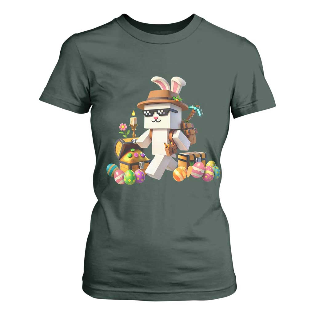 Funny Easter Day Bunny Miner Egg Video Game T Shirt For Women TS11 Dark Forest Green Print Your Wear