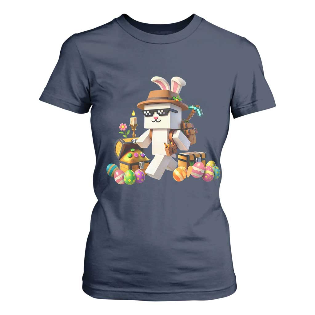 Funny Easter Day Bunny Miner Egg Video Game T Shirt For Women TS11 Navy Print Your Wear
