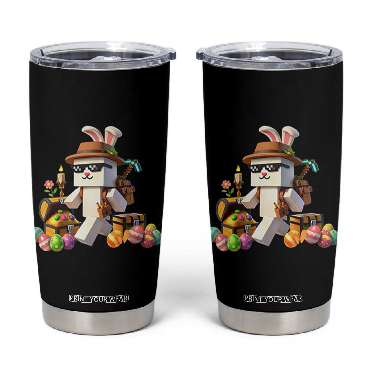 Funny Easter Day Bunny Miner Egg Video Game Tumbler Cup TS11 Black Print Your Wear