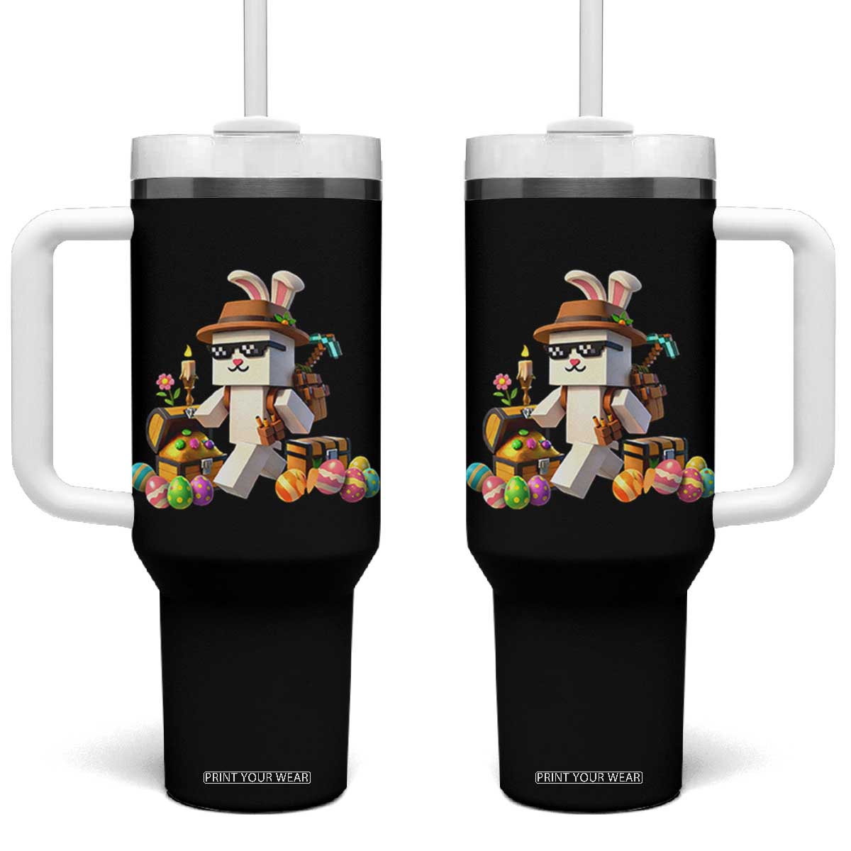 Funny Easter Day Bunny Miner Egg Video Game Tumbler With Handle TS11 One Size: 40 oz Black Print Your Wear