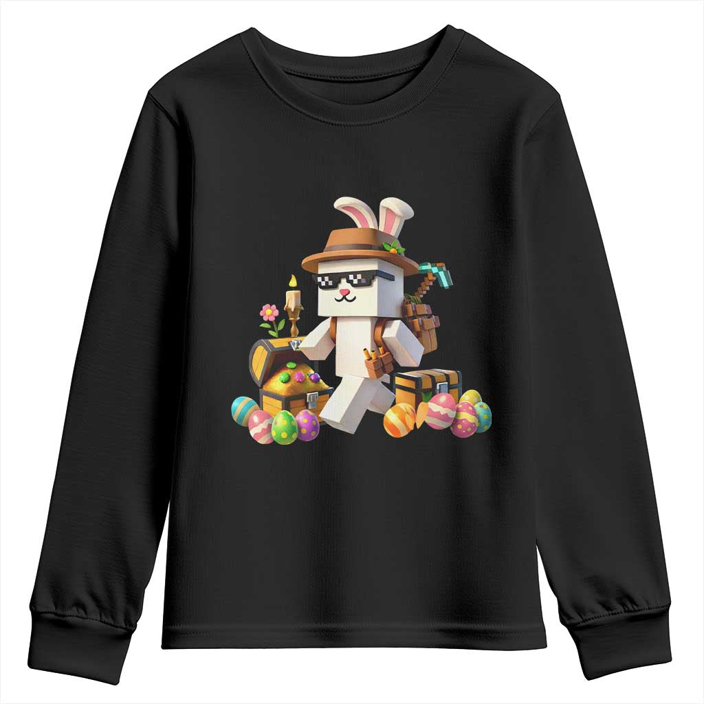 Funny Easter Day Bunny Miner Egg Video Game Youth Sweatshirt TS11 Black Print Your Wear