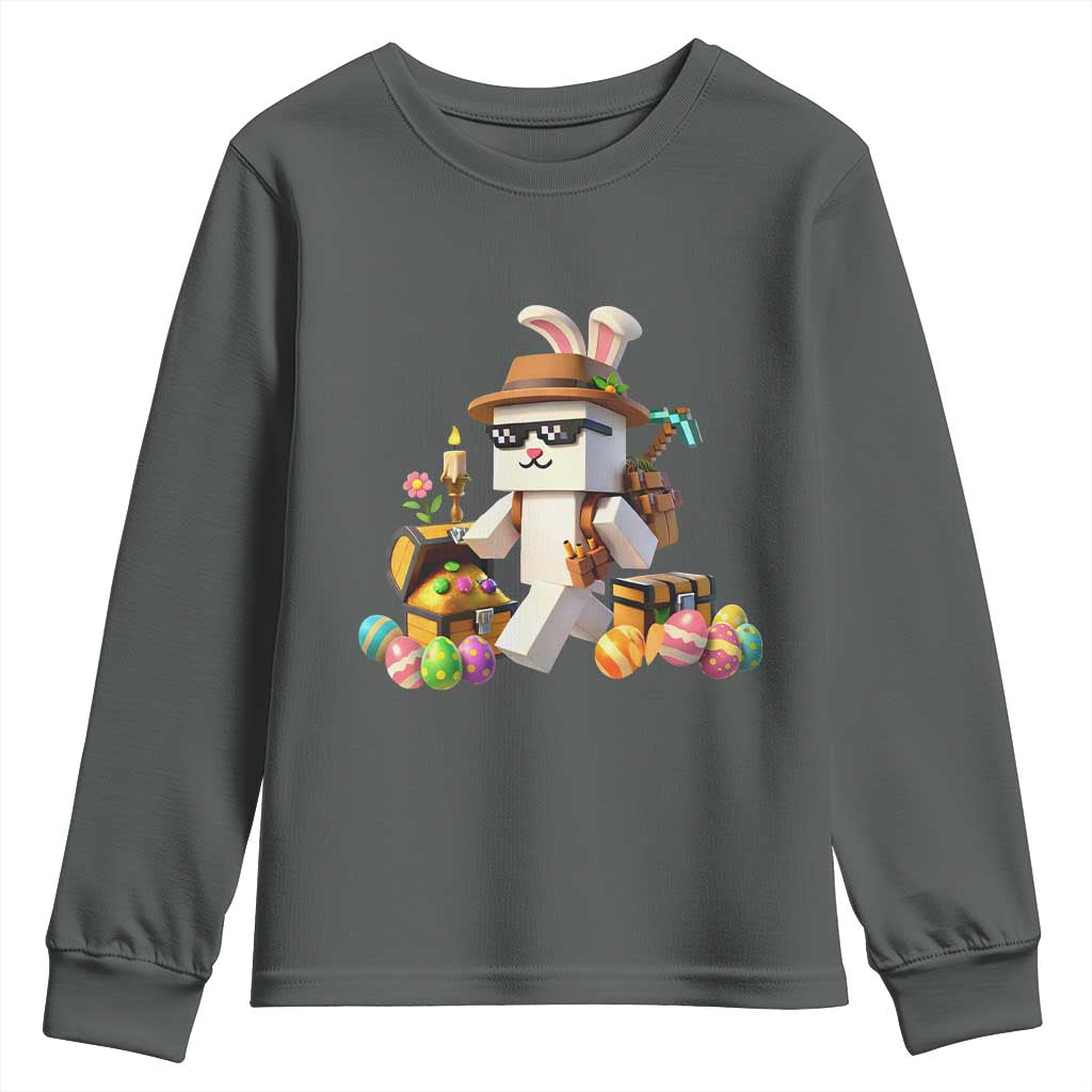 Funny Easter Day Bunny Miner Egg Video Game Youth Sweatshirt TS11 Dark Heather Print Your Wear