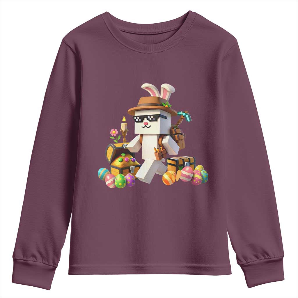 Funny Easter Day Bunny Miner Egg Video Game Youth Sweatshirt TS11 Maroon Print Your Wear
