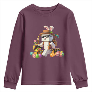 Funny Easter Day Bunny Miner Egg Video Game Youth Sweatshirt TS11 Maroon Print Your Wear
