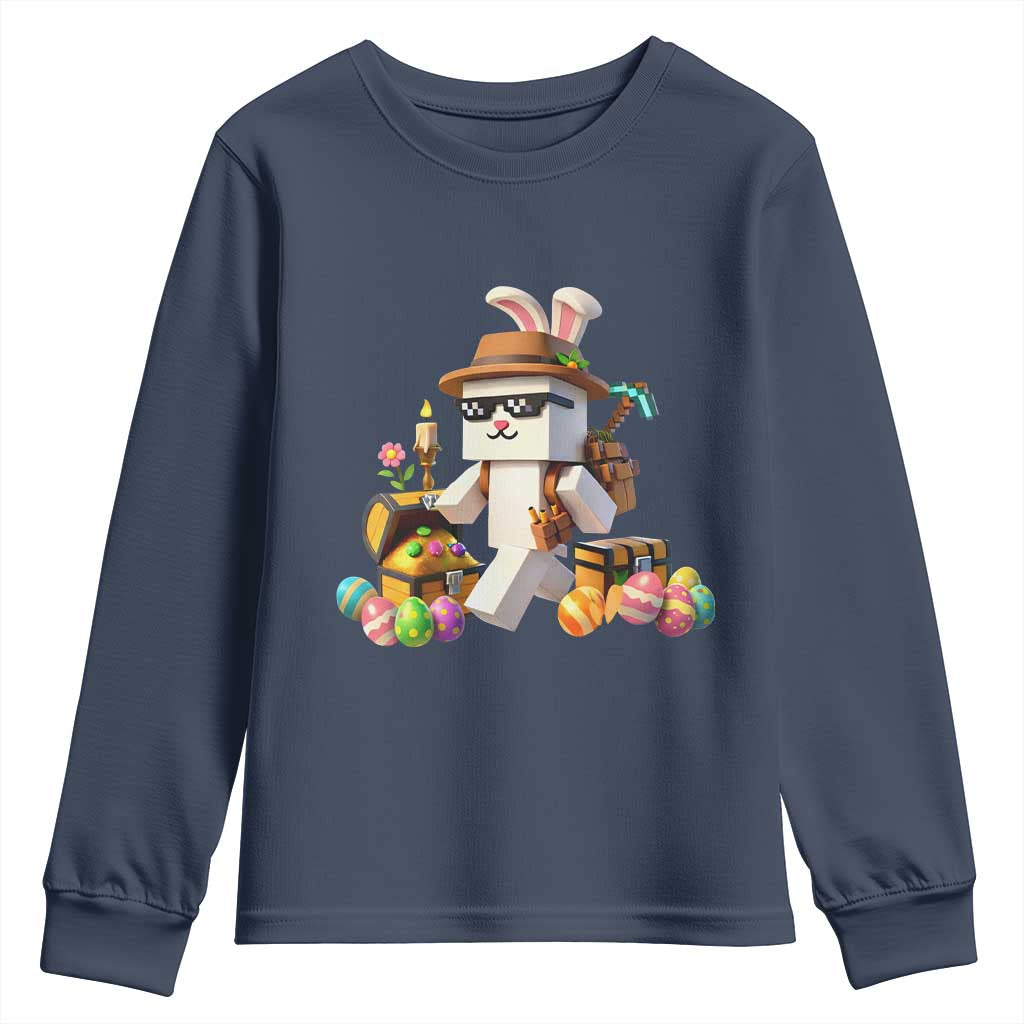 Funny Easter Day Bunny Miner Egg Video Game Youth Sweatshirt TS11 Navy Print Your Wear