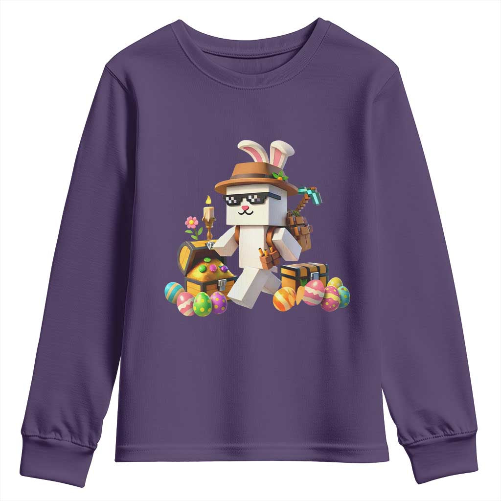 Funny Easter Day Bunny Miner Egg Video Game Youth Sweatshirt TS11 Purple Print Your Wear
