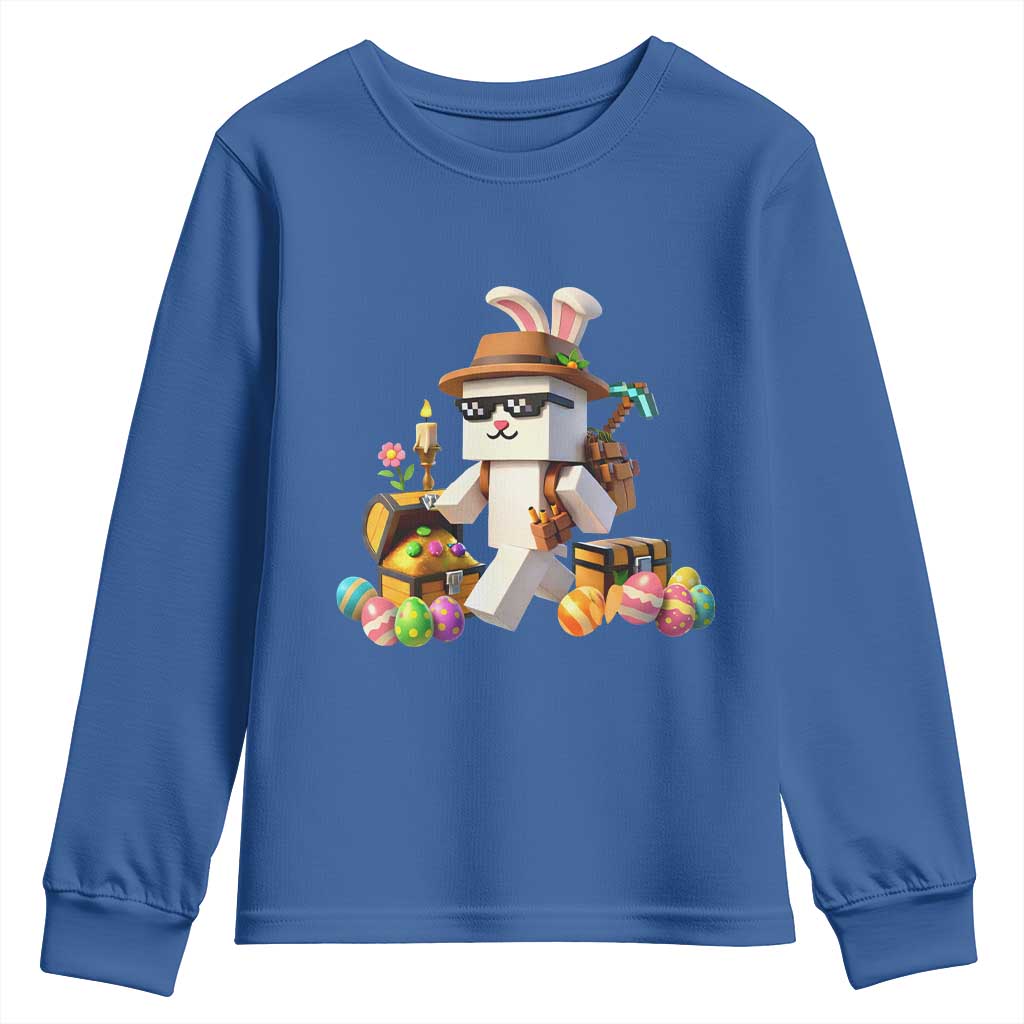 Funny Easter Day Bunny Miner Egg Video Game Youth Sweatshirt TS11 Royal Blue Print Your Wear