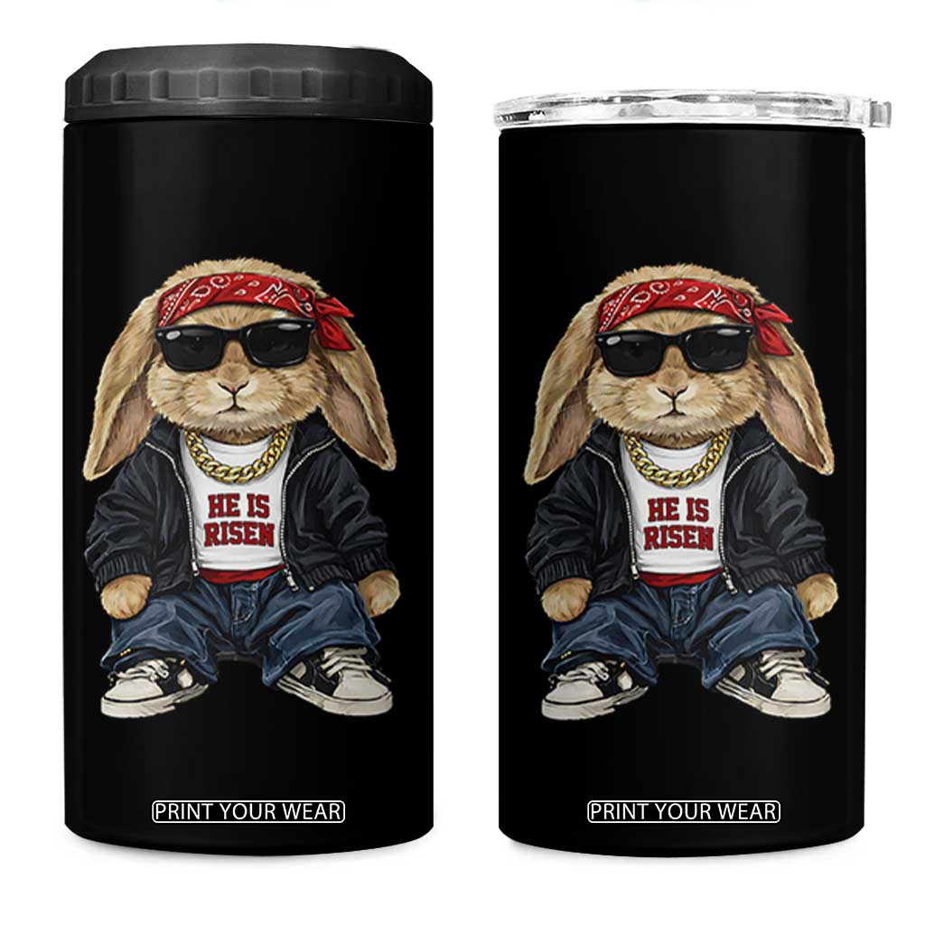 Hip Hop Easter Bunny He is Risen Jesus Religious Christian 4 in 1 Can Cooler Tumbler TS11 One Size: 16 oz Black Print Your Wear