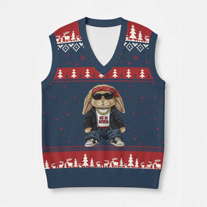 Hip Hop Easter Bunny He is Risen Jesus Religious Christian V-Neck Knit Sweater Vest TS11 Navy Red Print Your Wear
