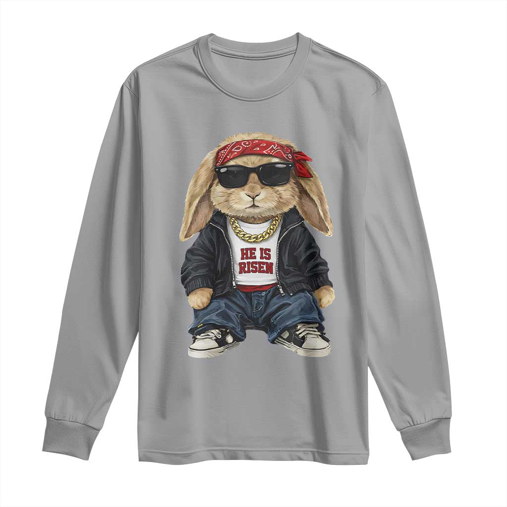 Hip Hop Easter Bunny He is Risen Jesus Religious Christian Long Sleeve Shirt TS11 Sport Gray Print Your Wear