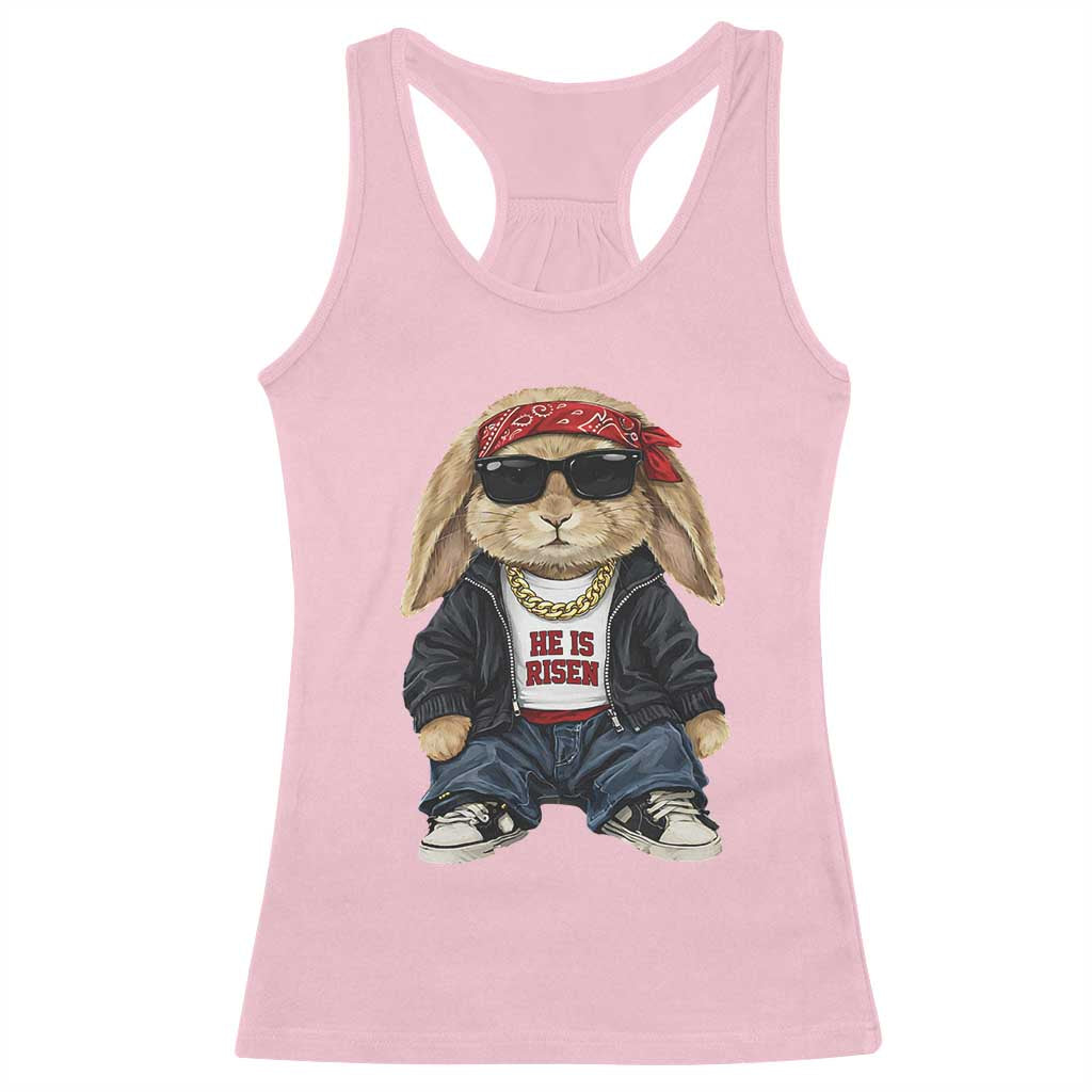 Hip Hop Easter Bunny He is Risen Jesus Religious Christian Racerback Tank Top TS11 Light Pink Print Your Wear